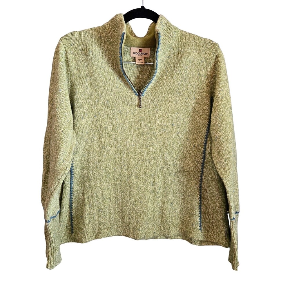 Woolrich Lambswool Sweater XL Green 1/4 Zip Pullover Soft Warm Luxury Preppy - Picture 1 of 12